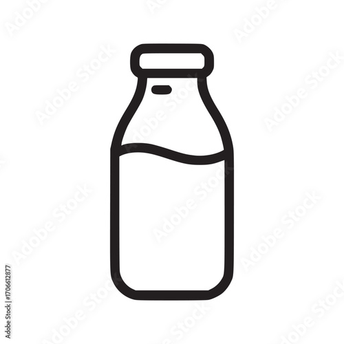 Vector art of minimalist illustration of a milk bottle the bottle is partially filled with milk, showcasing a simple and clean design suitable for various applications related to dairy and beverages