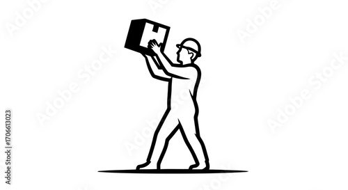 Construction worker carrying a box