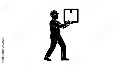 Silhouette a worker carrying a box