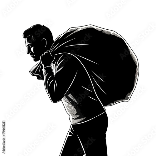 Man carrying a large sack over his shoulder