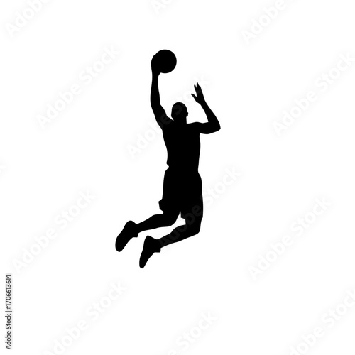 Silhouette a basketball player jumping to shoot
