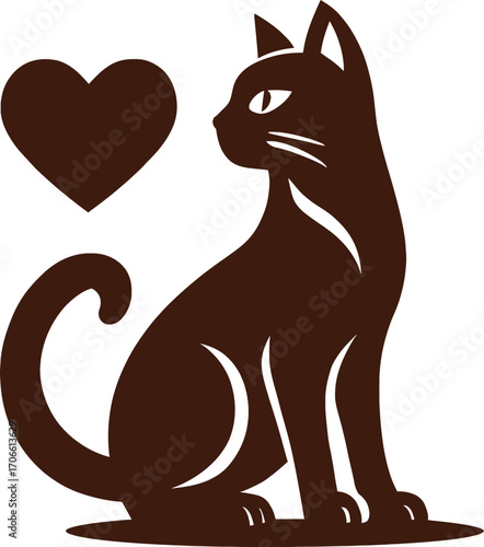 🐾 Beautiful cat silhouette with a heart, perfect for pet lovers, logos, t-shirts, stickers, greeting cards & creative projects. Clean, stylish, and ready for commercial use!