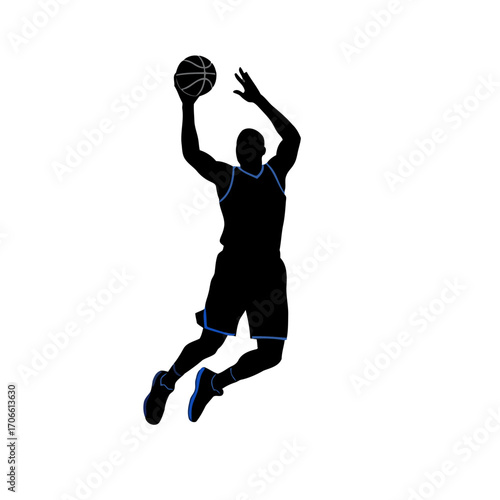 Silhouette a basketball player jumping to shoot