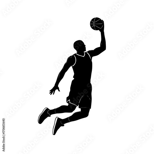 Silhouette a basketball player dunking