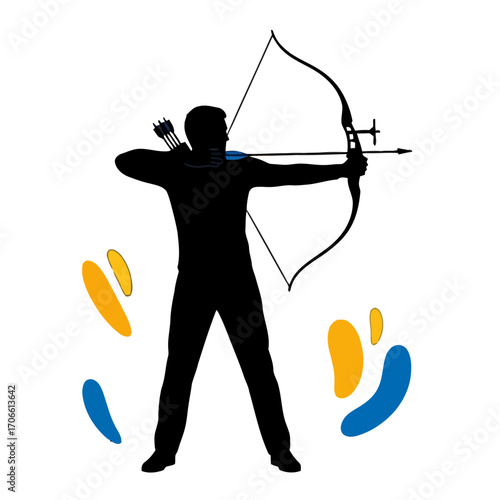 Silhouette an archer aiming a bow and arrow