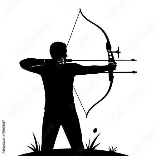 Silhouette an archer aiming a bow and arrow