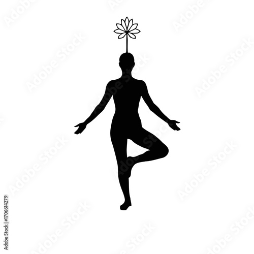 Silhouette a person in tree pose with lotus flower