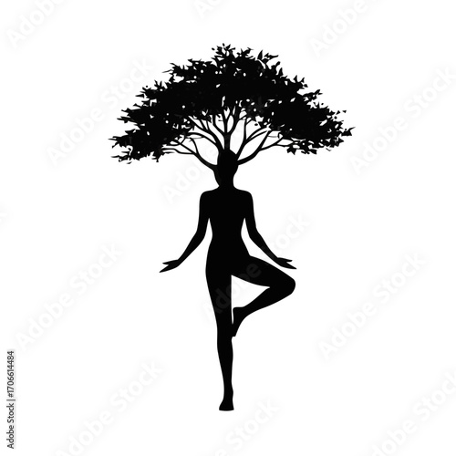 Silhouette a woman with a tree growing from her head
