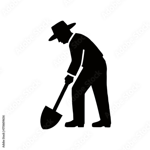 Silhouette a man with a shovel