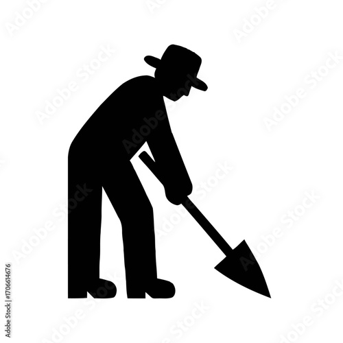Silhouette a farmer digging with a shovel