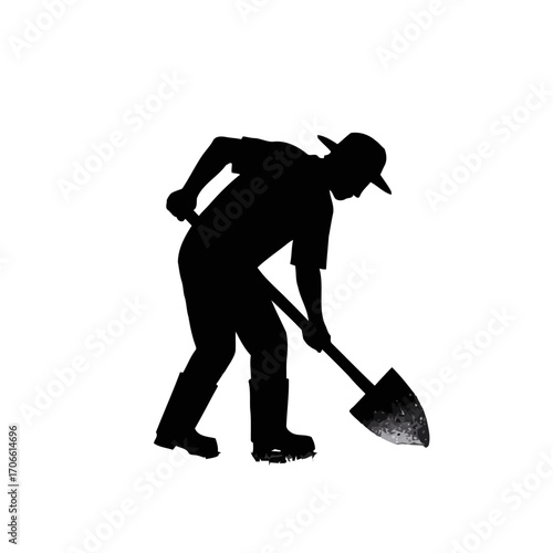 Silhouette a farmer digging with a shovel