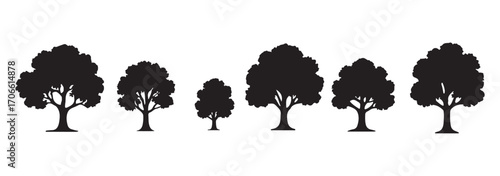 Tree silhouette icon collection, forest and pine tree vector set, nature foliage design bundle, simple black isolated tree shapes
