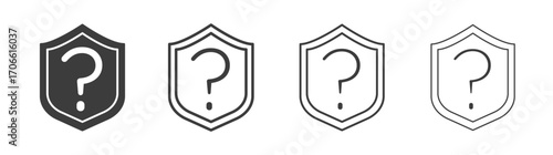 Shield interrogation icons set vectors graphic designs