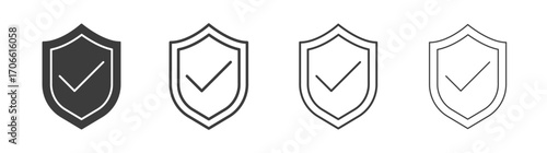 Shield check icons set vectors graphic designs