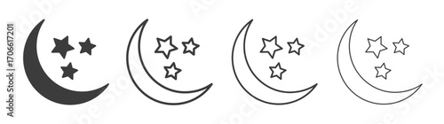 Moon stars icons set vectors graphic designs