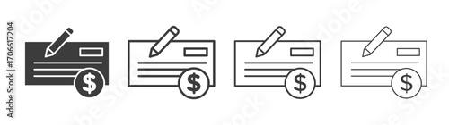 Money check icons set vectors graphic designs