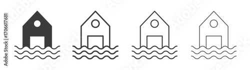 House flood icons set vectors graphic designs