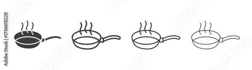 Frying pan icons set vectors graphic designs