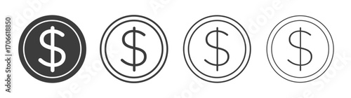 Dollar icons set vectors graphic designs