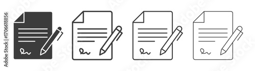 Document signed icons set vectors graphic designs