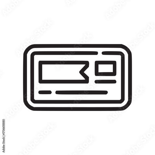 Vector art of a simple line art illustration of a credit card, the card features a minimalist design with a rectangular shape, rounded corners, and clear indications of payment processing