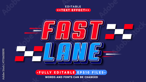 3d fast lane bold text effect.racing car.typhography logo