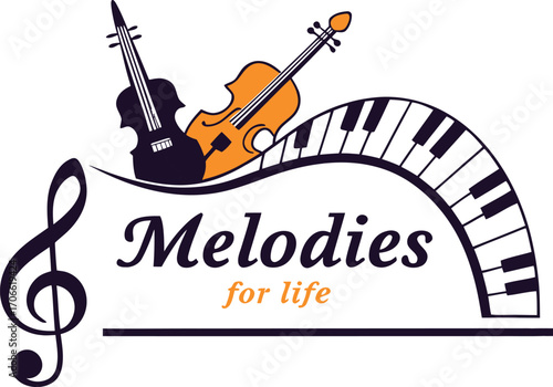 Celebrate the harmony of life with this elegant music-inspired design featuring piano keys, violin, and treble clef. Perfect for music lovers and creative souls.