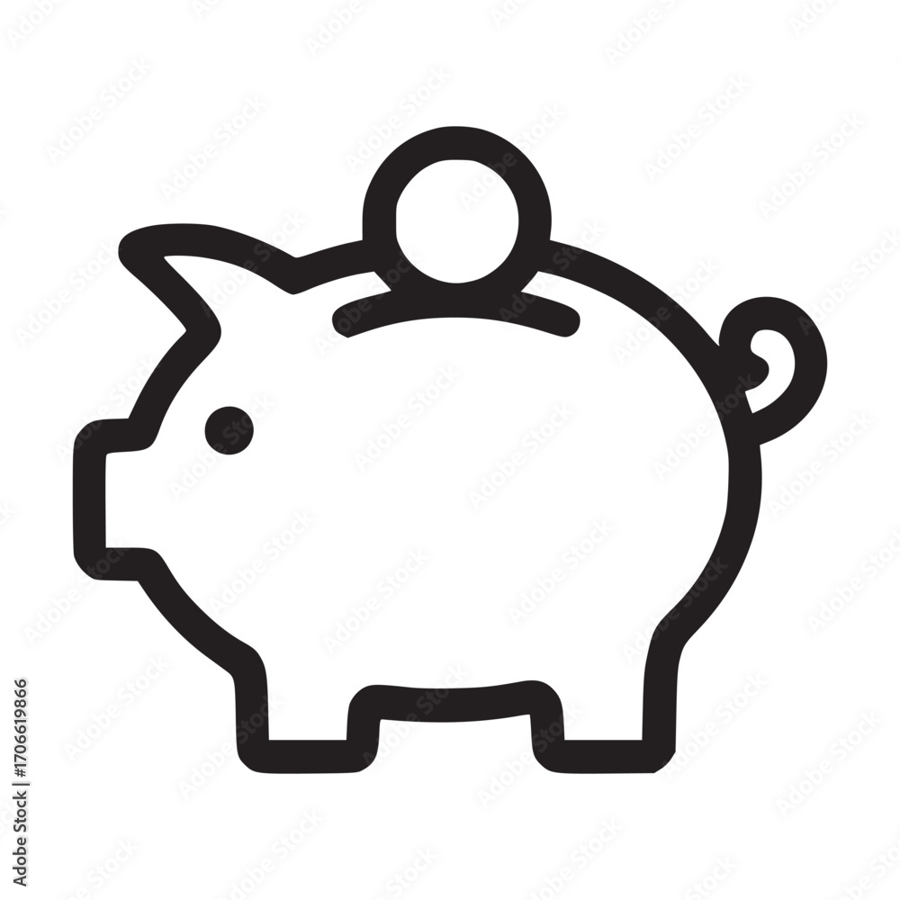 Obraz premium Vector art of a simple line art illustration of a piggy bank with a coin on top, the piggy bank is a classic symbol of saving money and financial planning