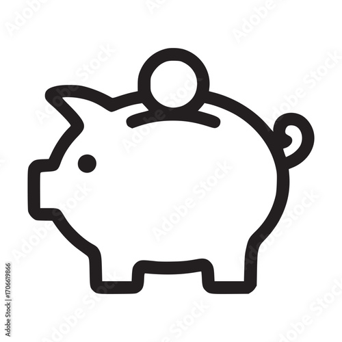 Vector art of a simple line art illustration of a piggy bank with a coin on top, the piggy bank is a classic symbol of saving money and financial planning