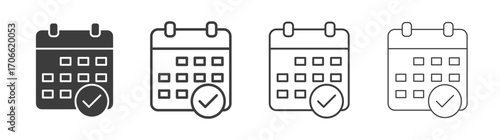 Calendar check icons set vectors graphic designs