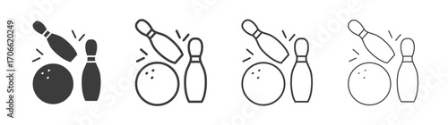 Bowling icons set vectors graphic designs