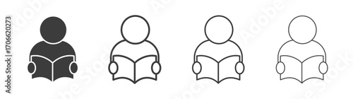 Book open reader icons set vectors graphic designs