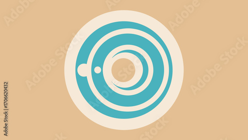 Abstract Blue and White Concentric Circles with Small Circle on Beige Background vector illustration