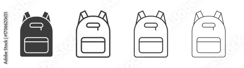 Backpack icons set vectors graphic designs