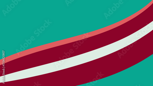 Abstract Teal Background with Curved Stripes in Red and White turquoise green