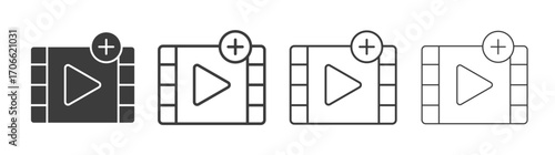 Add Video icons set vectors graphic designs