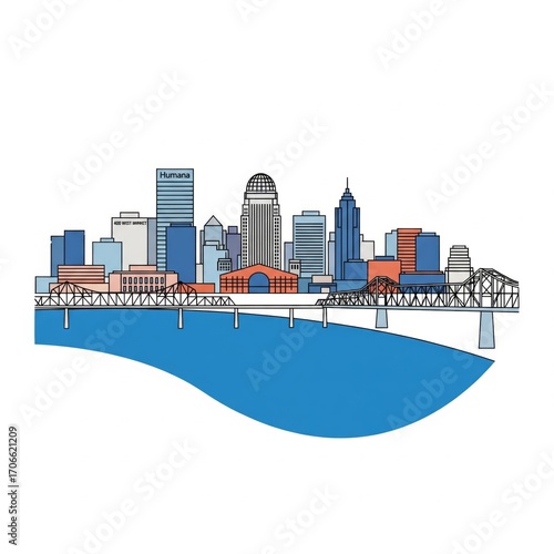 Louisville Kentucky City Skyline Vector Illustration Art.