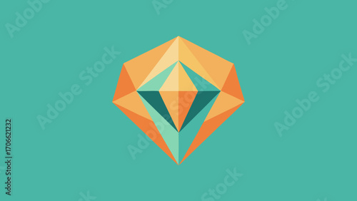 Geometric Diamond Shape in Orange and Teal on a Teal Background abstract crystal