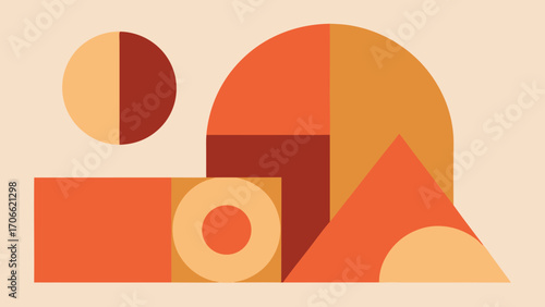 Geometric Abstract Composition with Circles Squares and Triangles in Warm Tones shapes