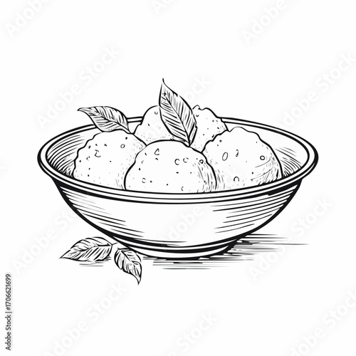 Rasgulla sweet Indian dessert minimalist line art illustration
