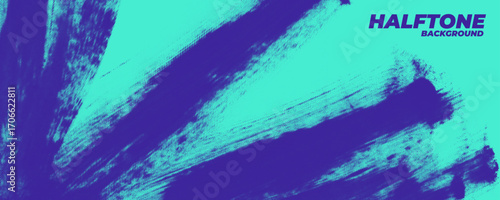Grainy blue dynamic brush stroke with half tone texture. Hand drawn street art sport background. Grainy bold brush strokes texture. Template banner design background with smears.