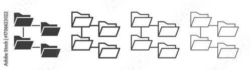 Folder tree icons set vectors graphic designs