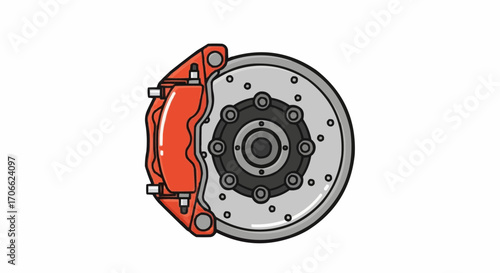 Explore high performance brake system featuring disc rotor and caliper for automotive braking technology vector