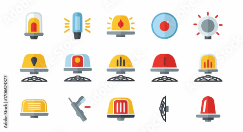 Explore diverse emergency vehicle lights and warning beacons for safety applications and visual signaling needs vector