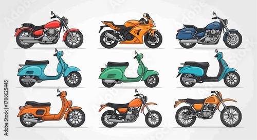 Explore diverse motorcycle and scooter vector illustrations for transportation and design projects needs now vector