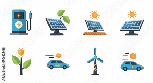Renewable energy solutions for sustainable living showcasing solar panels wind turbines and electric vehicles vector