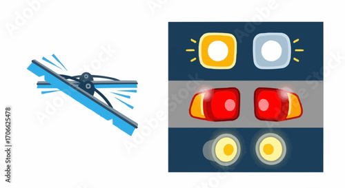 Find car windshield wipers and vehicle lights automotive parts and safety equipment for auto maintenance vector