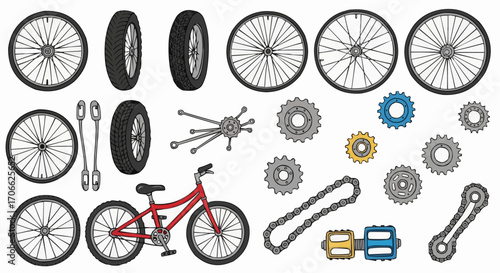 Explore bicycle parts and accessories for repair and maintenance find wheels tires chains and more for your bike vector