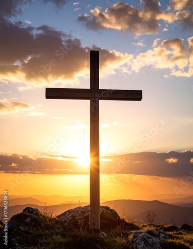 Wallpaper Mural Wooden cross atop a hill at sunset Torontodigital.ca