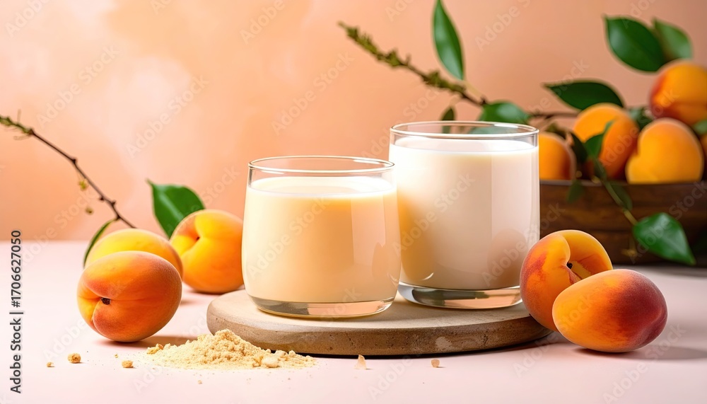 Fototapeta premium Peach Tea and Milk with Fresh Apricots